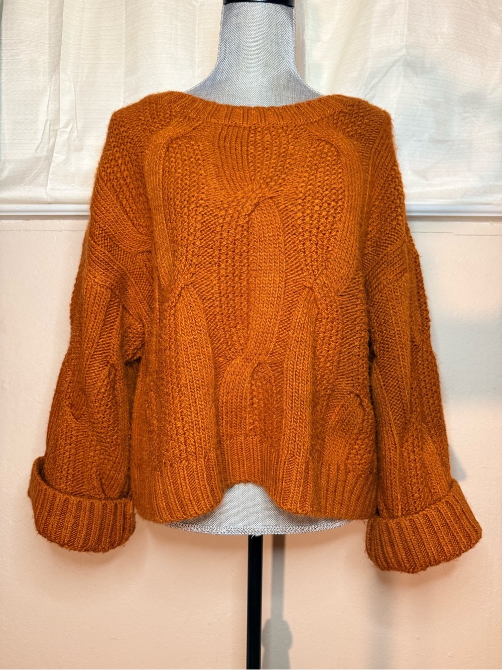 Maeve by Anthropologie Chunky Cable Knit Women's Sweater - Rust Orange